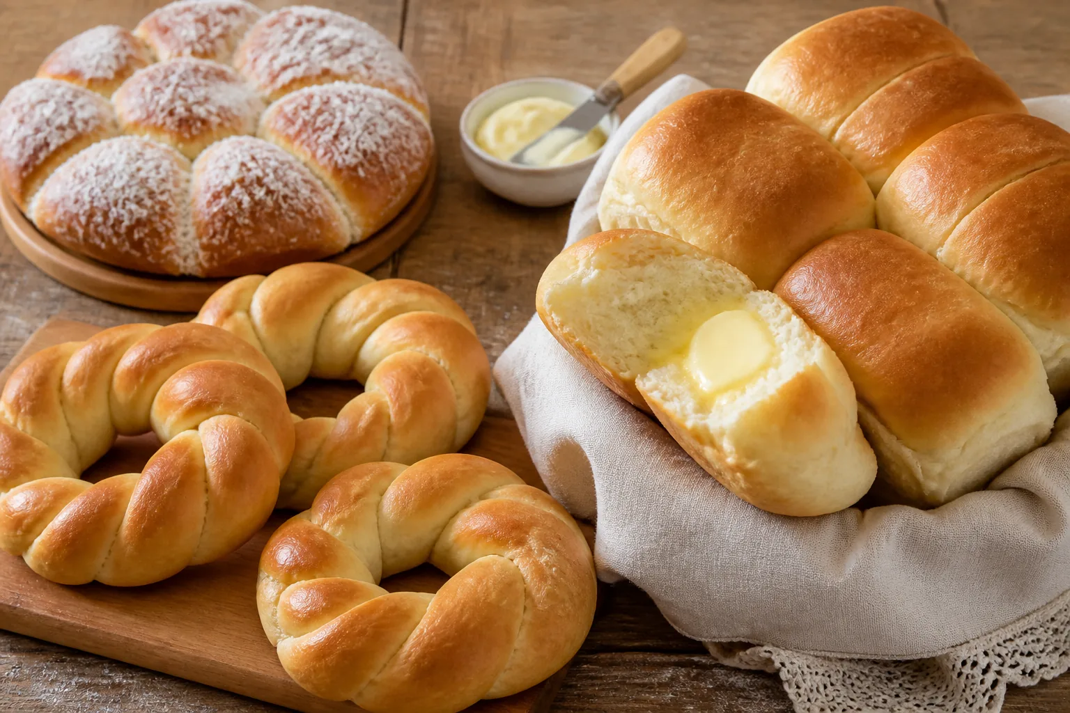 Pães caseiros artesanais com manteiga
